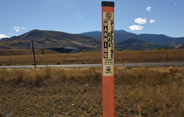 Pipeline marker next to road